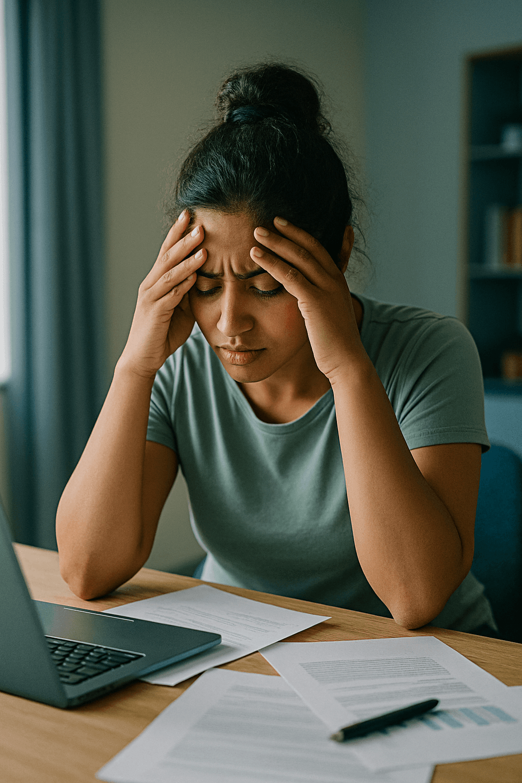 mulher sentindo exaustão pelo trabalho