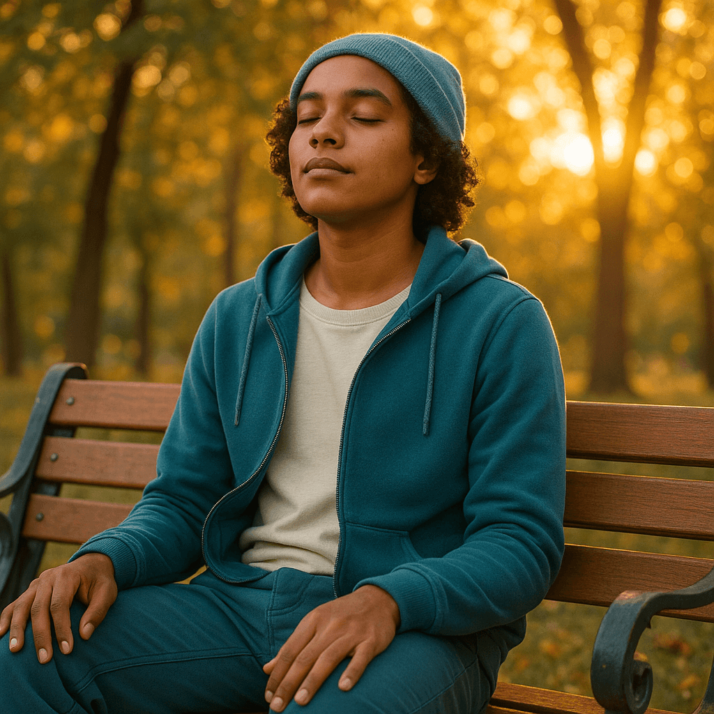 rapaz satisfeito por estar em paz